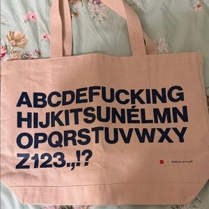 MAISON KITSUNE Tan Tote with Navy Print new